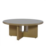 Table basse ronde en bois laqu� �80cm - marron