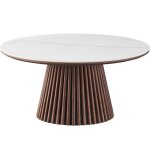 Table basse ronde en cramique effet marbre et bois fonc 80 cm