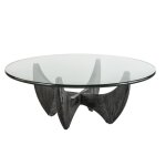 Table basse ronde en chne massif noir avec plateau en verre - l100 cm