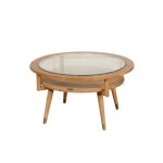 Table basse ronde en chêne massif et verre trempé teinte claire Table basse ronde en chêne massif et verre trempé teinte claire