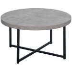 Table basse ronde design piètement croisé métal noir effet béton ciré Table basse ronde design piètement croisé métal noir effet béton ciré