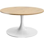 Table basse ronde effet chne et acier blanc d80