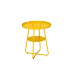 Table basse ronde effet indus aluminium jaune