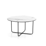 Table basse ronde effet marbre blanc, Ø 60x33 cm. Table basse ronde effet marbre blanc, Ø 60x33 cm.