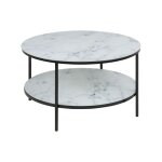 Table basse ronde effet marbre en verre et mtal 2 niveaux noir
