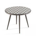 Table basse ronde de jardin en acier gris plateau en céramique Table basse ronde de jardin en acier gris plateau en céramique