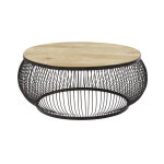 Table basse ronde en manguier massif et mtal noir d98