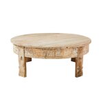 Table basse ronde en manguier massif sculpté d90 Table basse ronde en manguier massif sculpté d90