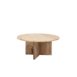 Table basse ronde en marbre daino reale pieds en bois massif 80cm