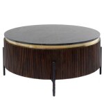 Table basse ronde en marbre minral noir et manguier massif