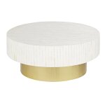 Table basse ronde en marqueterie d'os blanche et dore d90