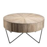 Table basse ronde nature plateau en teck pieds épingles métal noir d90 Table basse ronde nature plateau en teck pieds épingles métal noir d90