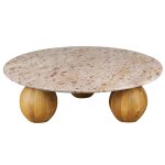 Table basse ronde en pierre et bois de manguier massif d100