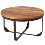 Table basse ronde plateau en bois de recyclé et pied en acier Table basse ronde plateau en bois de recyclé et pied en acier