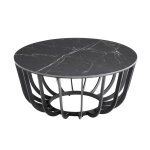 Table basse ronde plateau cramique marbr cadre mtal gris anthracit