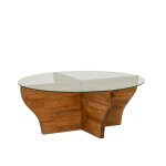Table basse ronde plateau verre pied bois marron Table basse ronde plateau verre pied bois marron
