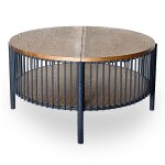 Table basse ronde avec rangement l84cm curcuma bois et mtal maret