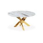 Table basse ronde en verre effet marbre et pieds dor