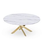 Table basse ronde verre marbr et pieds dors