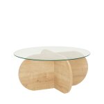 Table basse ronde en verre tremp et bois 75cm - bois clair