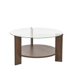 Table basse ronde en verre tremp et bois 75cm - bois fonc
