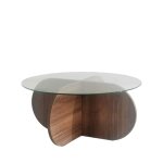 Table basse ronde en verre tremp et bois 75cm - bois fonc