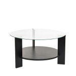 Table basse ronde en verre tremp et bois 75cm - noir
