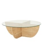 Table basse ronde en verre tremp et bois 90cm - bois clair
