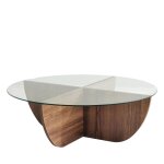 Table basse ronde en verre tremp et bois 90cm - bois fonc