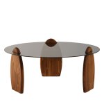 Table basse ronde en verre trempé et bois ø90cm - verre fumé Table basse ronde en verre trempé et bois ø90cm - verre fumé