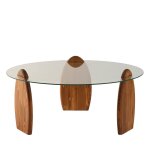 Table basse ronde en verre trempé et bois ø90cm - transparent Table basse ronde en verre trempé et bois ø90cm - transparent