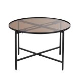 Table basse ronde en verre trempé marron et métal noir d75 Table basse ronde en verre trempé marron et métal noir d75