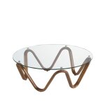 Table basse ronde en verre trempé et noyer Table basse ronde en verre trempé et noyer