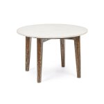Table basse ronde vintage en manguier et marbre blanc d60