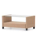 Table basse en rotin synthtique avec verre