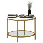 Table basse salon plateau effet marbre tagre en verre tremp blanc