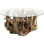 Table basse en teck flott et verre
