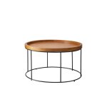 Table basse en teck massif et mtal ronde