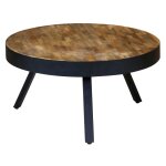Table basse teck recycl� et m�tal ronde d76 cm