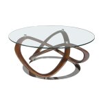 Table basse en verre et effet bois noyer