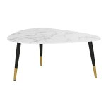 Table basse en verre effet marbre blanc et mtal coloris laiton et noir l90