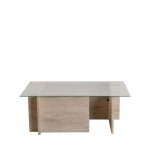 Table basse en verre trempé et effet travertin - beige Table basse en verre trempé et effet travertin - beige