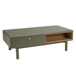 Table basse verte 2 tiroirs et 2 niches en bois naturel