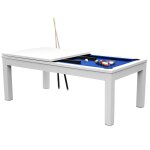 Table de billard convertible blanche tapis bleu Table de billard convertible blanche tapis bleu