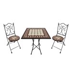 Table bistrot, 2 chaises, mosaque, rouge / blanc