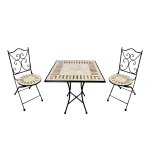 Table bistrot, 2 chaises, mosa�que, style toscan