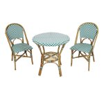 Table bistrot avec 2 chaises, rotin, vert