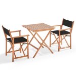 Table bistrot pliante carre et 2 chaises pliantes noir