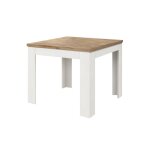 Table en bois finition ch�ne, base extensible blanche 90�90 - 180�90cm
