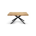 Table en bois, finition ch�ne, base x anthracite, 180�90 - 260�90 cm
